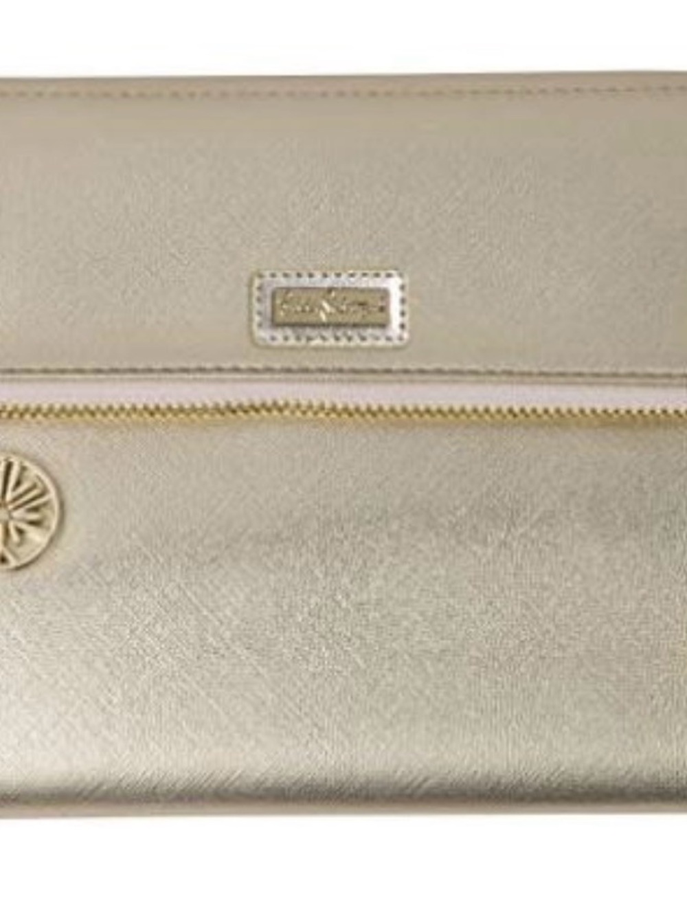 Gold Leather Zip Clutch Wallet - Women Bags